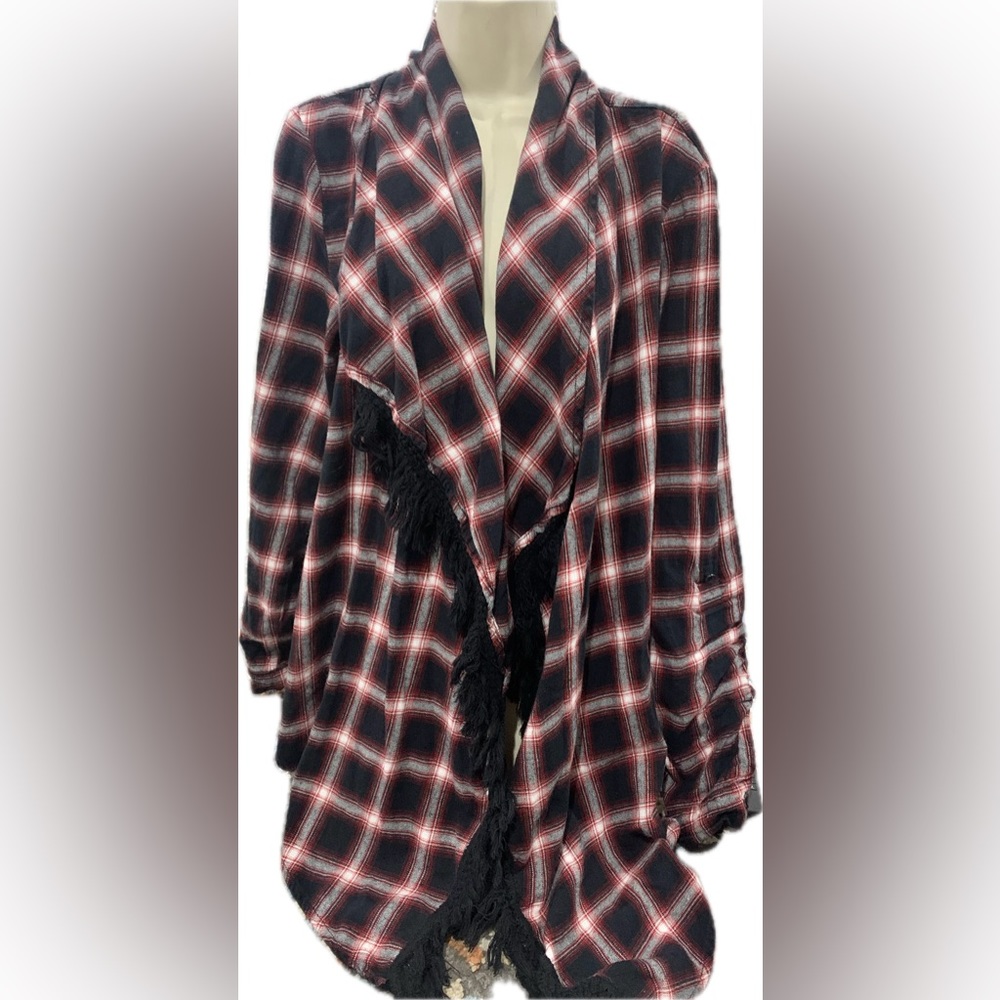 Wild Blue Sadie Robertson Open Front Flannel Top Blouse Women's Size Large Plaid